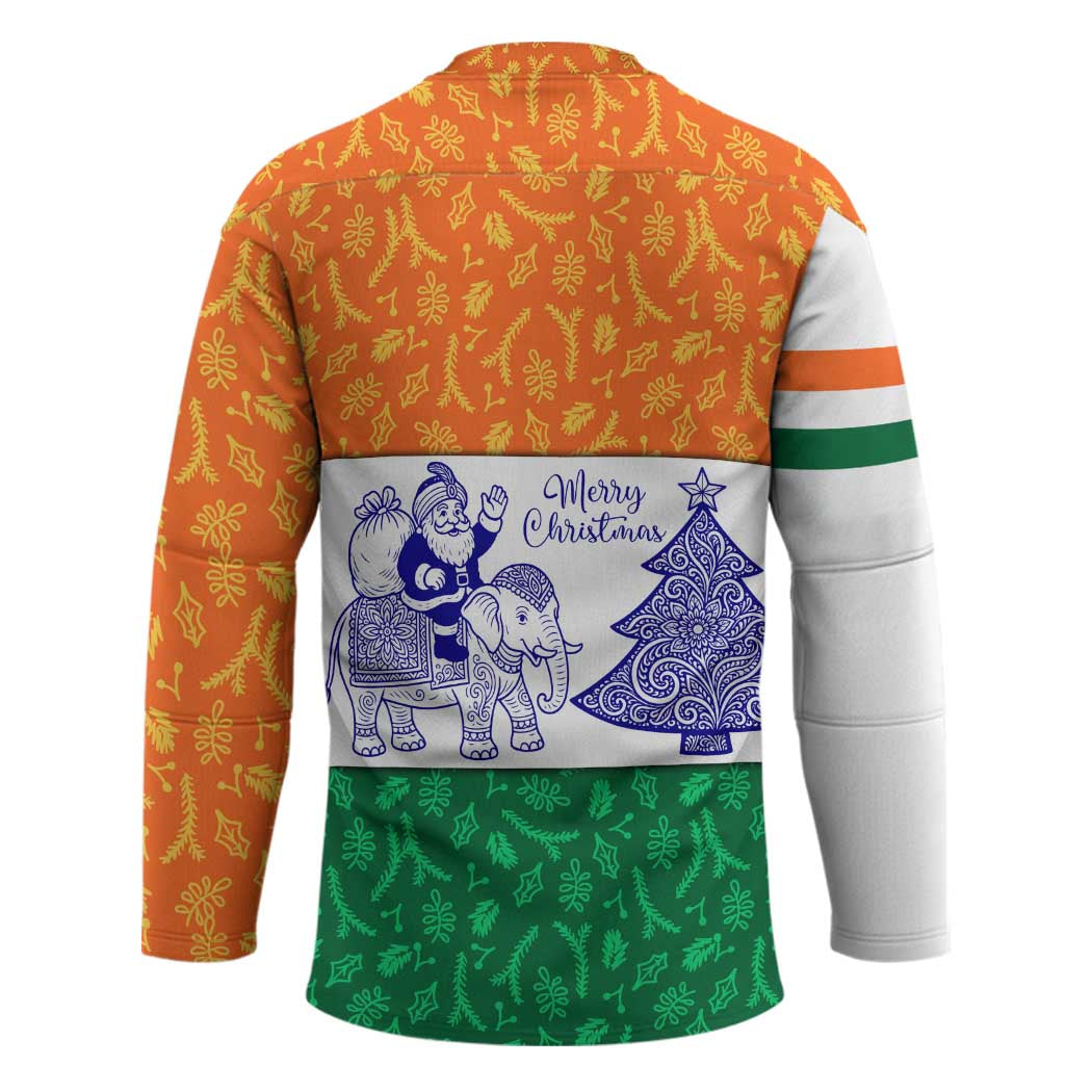 India Christmas Hockey Jersey with Elephant Santa Tree Design and Tricolor Holiday Pattern - Wonder Print Shop