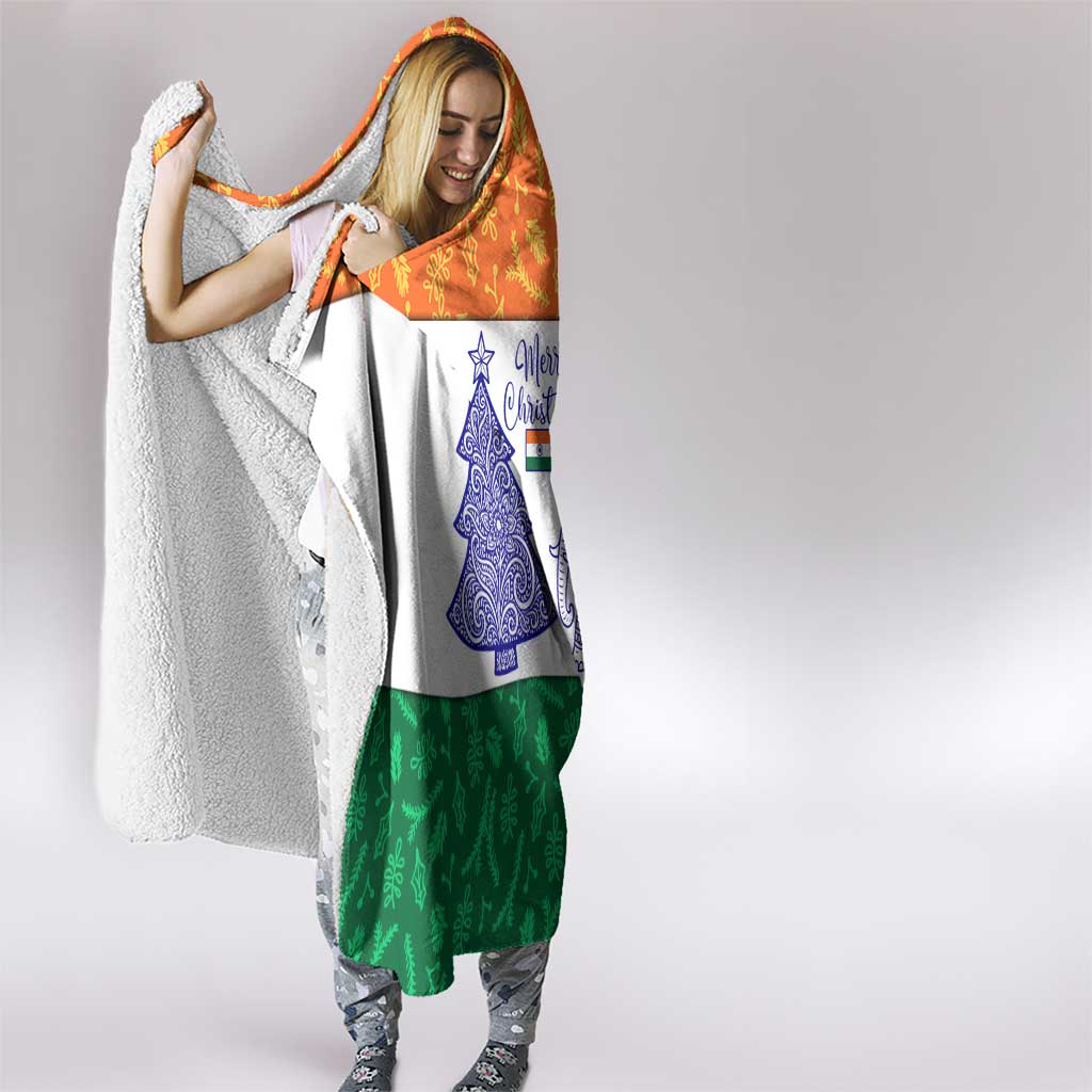 India Christmas Hooded Blanket with Elephant Santa Tree Design and Tricolor Holiday Pattern - Wonder Print Shop