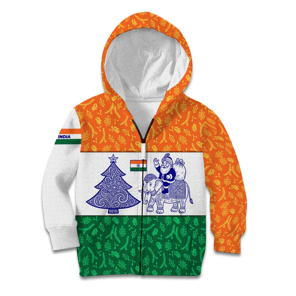 India Christmas Kid Hoodie with Elephant Santa Tree Design and Tricolor Holiday Pattern - Wonder Print Shop