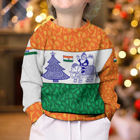 India Christmas Kid Ugly Christmas Sweater with Elephant Santa Tree Design and Tricolor Holiday Pattern - Wonder Print Shop