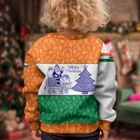 India Christmas Kid Ugly Christmas Sweater with Elephant Santa Tree Design and Tricolor Holiday Pattern - Wonder Print Shop