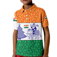 India Christmas Kid Polo Shirt with Elephant Santa Tree Design and Tricolor Holiday Pattern - Wonder Print Shop