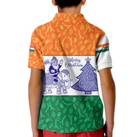 India Christmas Kid Polo Shirt with Elephant Santa Tree Design and Tricolor Holiday Pattern - Wonder Print Shop