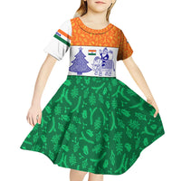 India Christmas Kid Short Sleeve Dress with Elephant Santa Tree Design and Tricolor Holiday Pattern - Wonder Print Shop