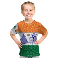 India Christmas Kid T Shirt with Elephant Santa Tree Design and Tricolor Holiday Pattern - Wonder Print Shop