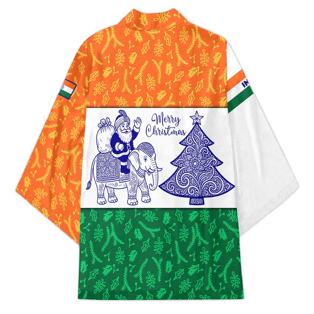 India Christmas Kimono with Elephant Santa Tree Design and Tricolor Holiday Pattern - Wonder Print Shop