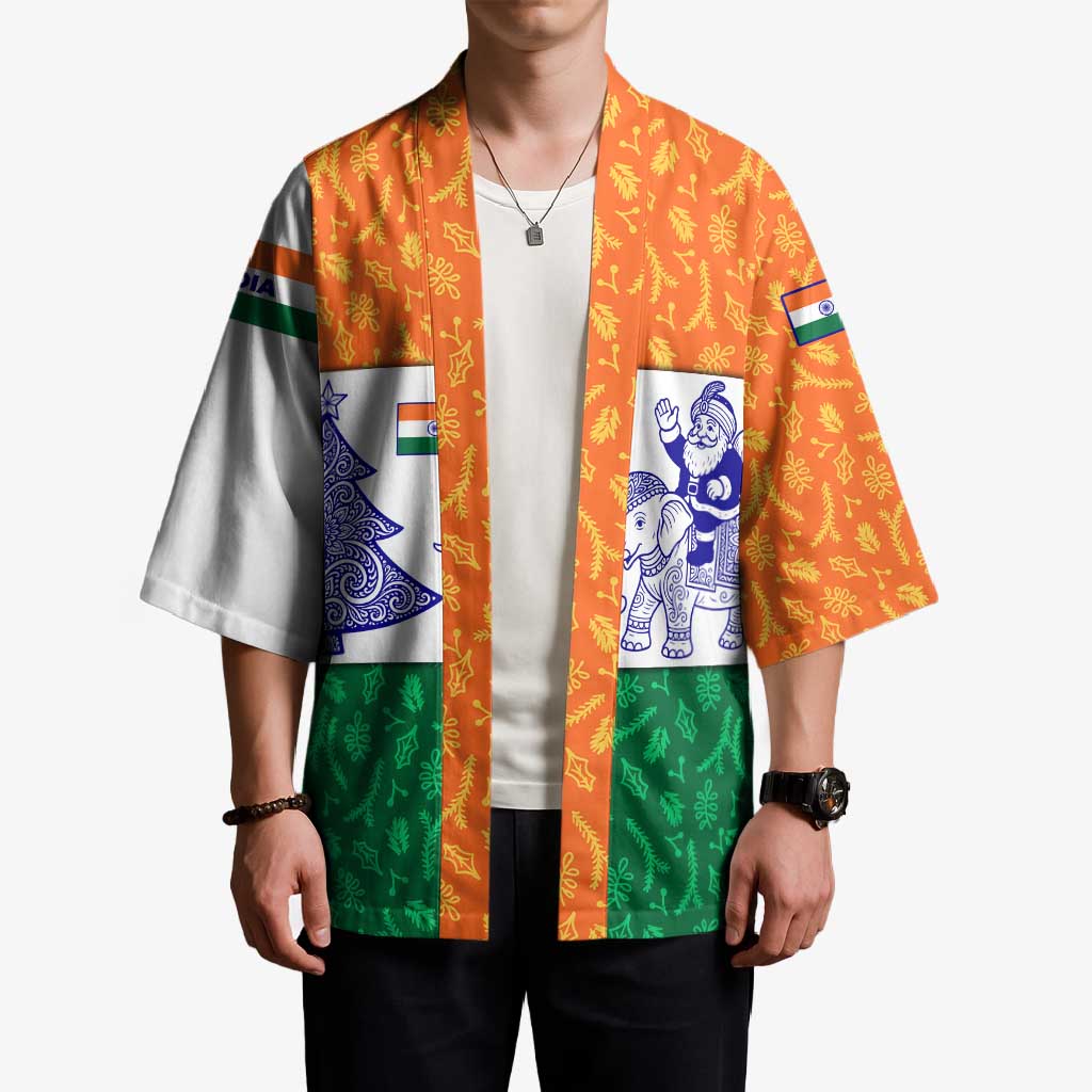 India Christmas Kimono with Elephant Santa Tree Design and Tricolor Holiday Pattern - Wonder Print Shop