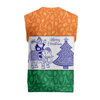 India Christmas Knitted V-Neck Vest with Elephant Santa Tree Design and Tricolor Holiday Pattern - Wonder Print Shop