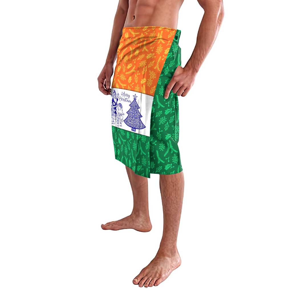 India Christmas Lavalava with Elephant Santa Tree Design and Tricolor Holiday Pattern - Wonder Print Shop