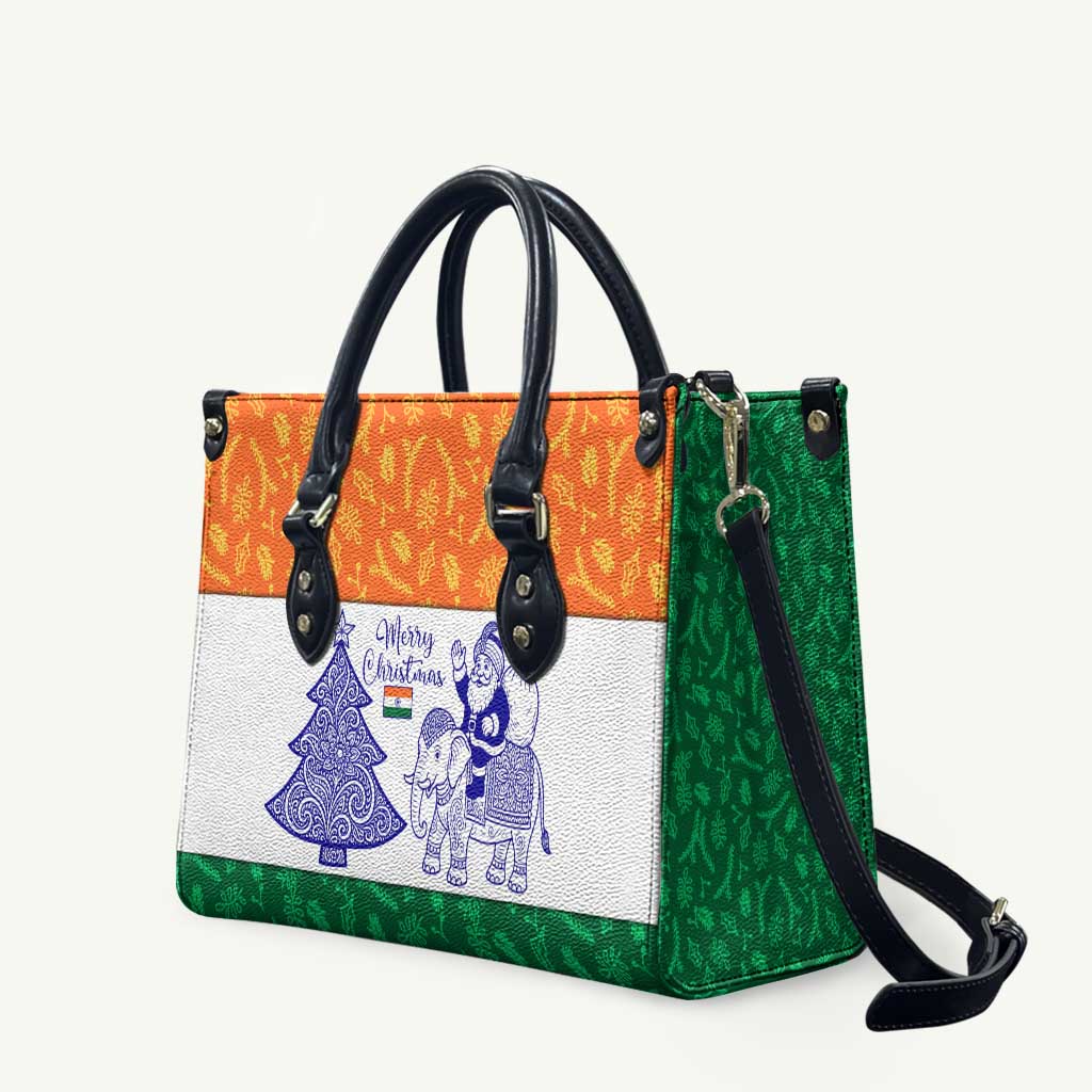 India Christmas Leather Bag with Elephant Santa Tree Design and Tricolor Holiday Pattern - Wonder Print Shop