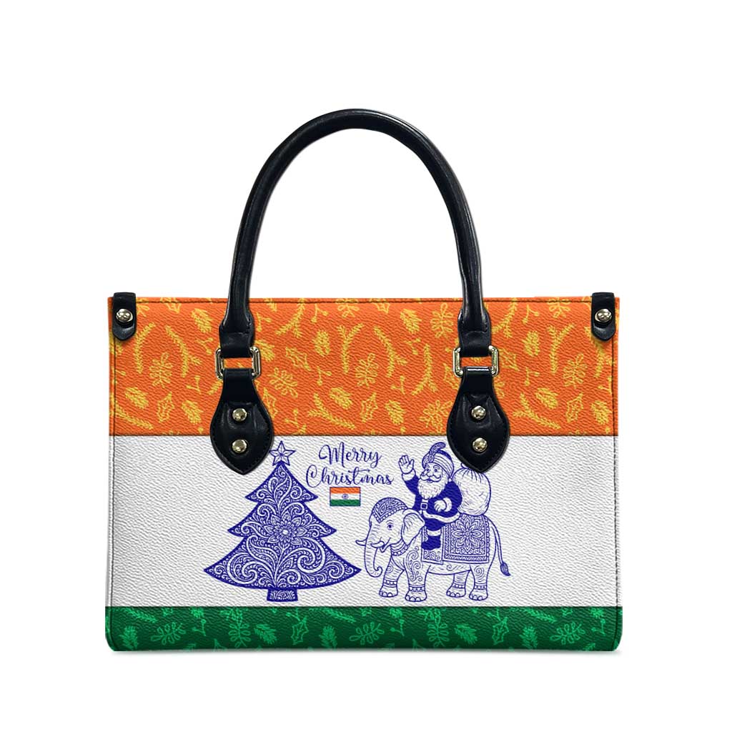 India Christmas Leather Bag with Elephant Santa Tree Design and Tricolor Holiday Pattern - Wonder Print Shop