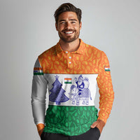 India Christmas Long Sleeve Polo Shirt with Elephant Santa Tree Design and Tricolor Holiday Pattern - Wonder Print Shop