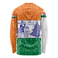 India Christmas Long Sleeve Shirt with Elephant Santa Tree Design and Tricolor Holiday Pattern - Wonder Print Shop