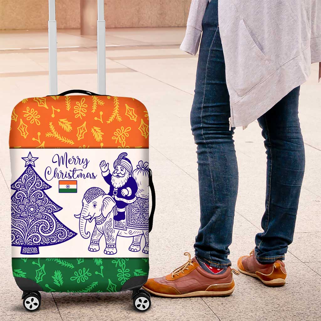 India Christmas Luggage Cover with Elephant Santa Tree Design and Tricolor Holiday Pattern - Wonder Print Shop