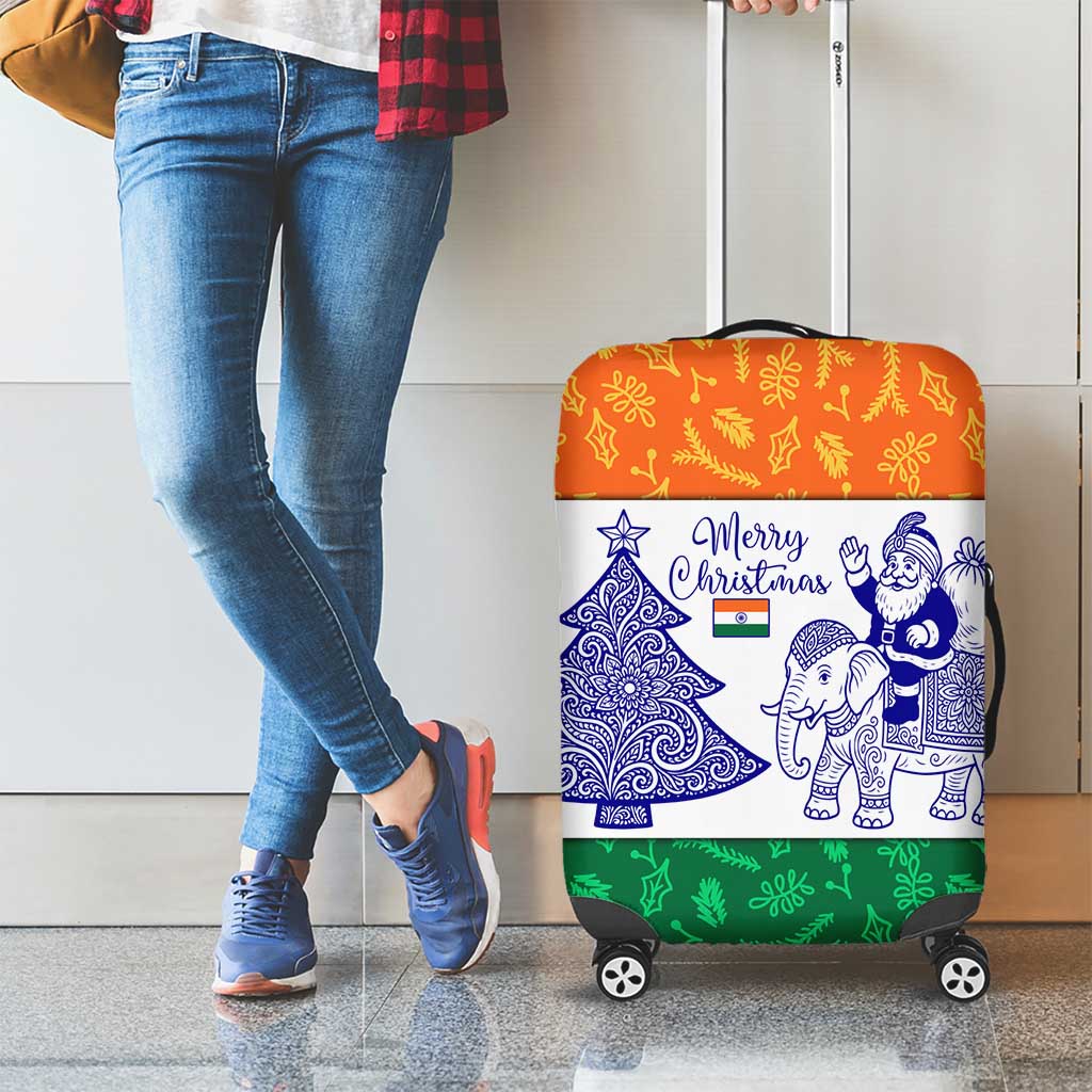 India Christmas Luggage Cover with Elephant Santa Tree Design and Tricolor Holiday Pattern - Wonder Print Shop