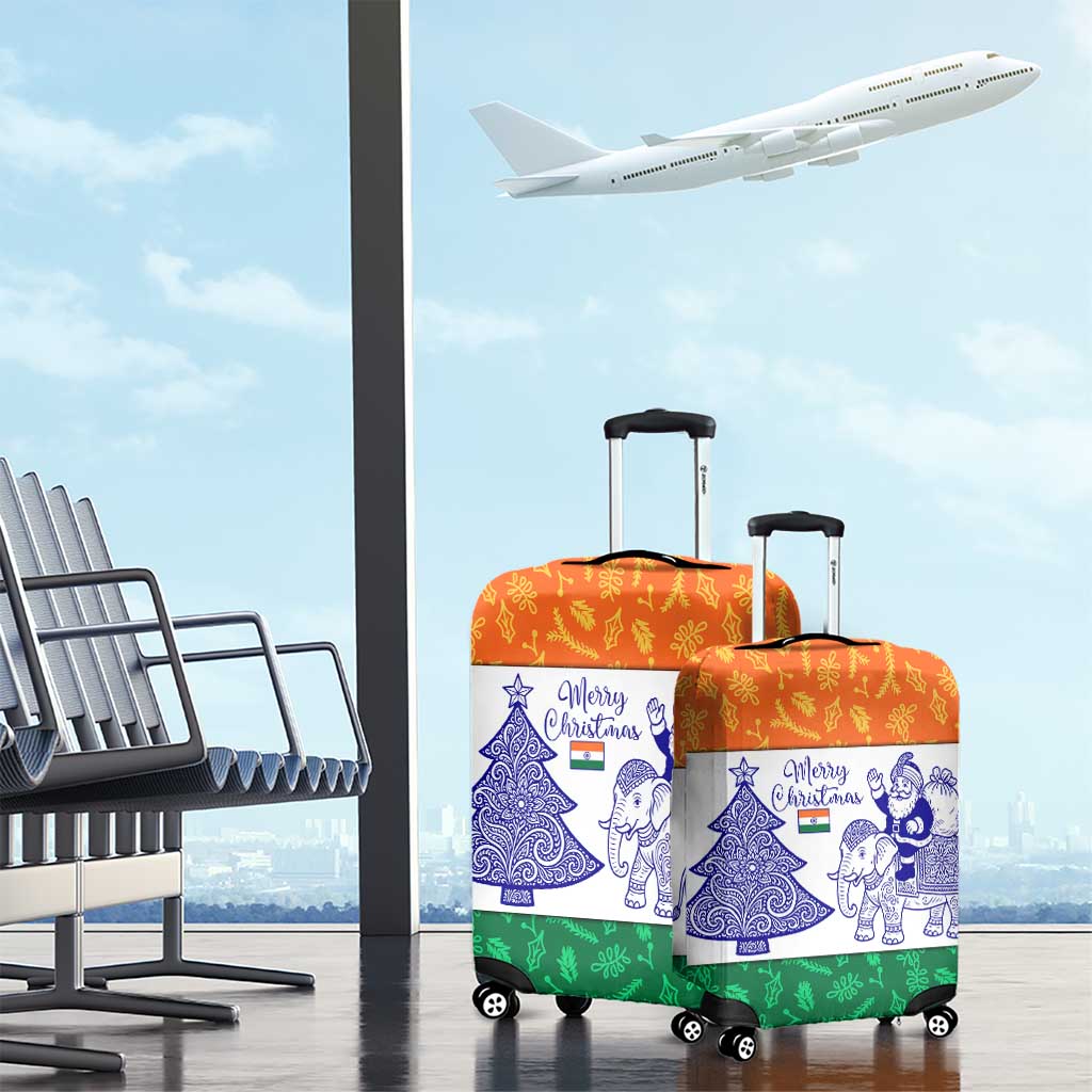 India Christmas Luggage Cover with Elephant Santa Tree Design and Tricolor Holiday Pattern - Wonder Print Shop