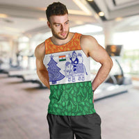 India Christmas Men Tank Top with Elephant Santa Tree Design and Tricolor Holiday Pattern - Wonder Print Shop