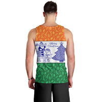India Christmas Men Tank Top with Elephant Santa Tree Design and Tricolor Holiday Pattern - Wonder Print Shop
