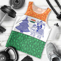 India Christmas Men Tank Top with Elephant Santa Tree Design and Tricolor Holiday Pattern - Wonder Print Shop