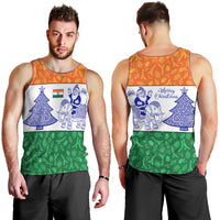 India Christmas Men Tank Top with Elephant Santa Tree Design and Tricolor Holiday Pattern - Wonder Print Shop