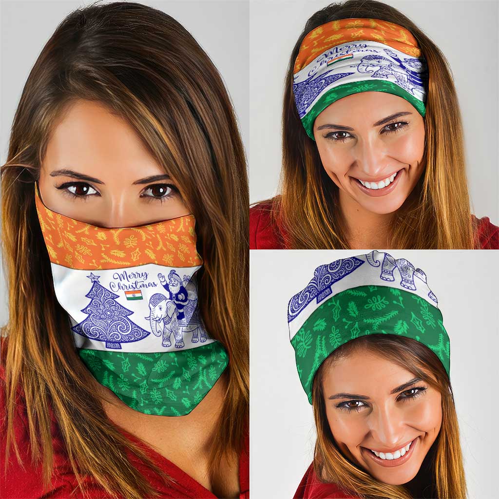 India Christmas Neck Gaiter with Elephant Santa Tree Design and Tricolor Holiday Pattern - Wonder Print Shop