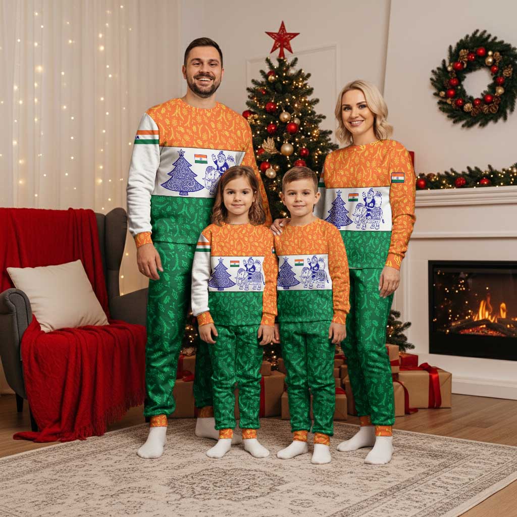 India Christmas Pajama Set with Elephant Santa Tree Design and Tricolor Holiday Pattern - Wonder Print Shop
