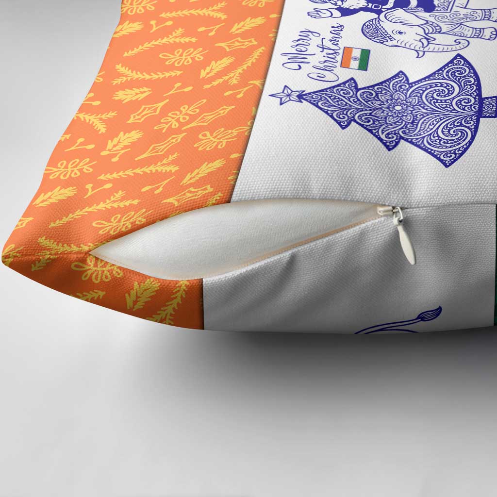 India Christmas Pillow Cover with Elephant Santa Tree Design and Tricolor Holiday Pattern - Wonder Print Shop