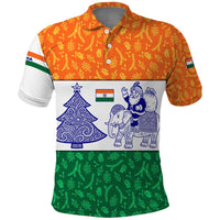 India Christmas Polo Shirt with Elephant Santa Tree Design and Tricolor Holiday Pattern - Wonder Print Shop