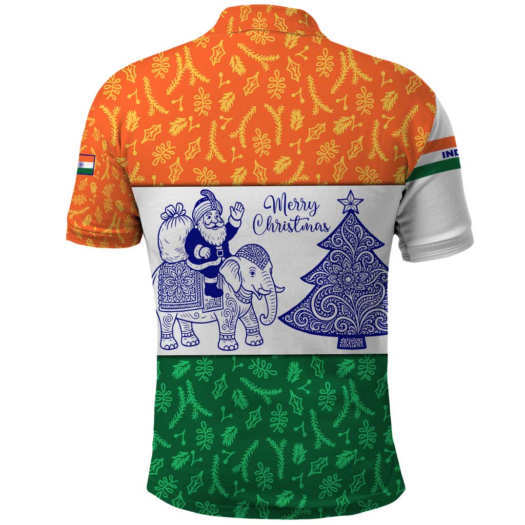 India Christmas Polo Shirt with Elephant Santa Tree Design and Tricolor Holiday Pattern - Wonder Print Shop