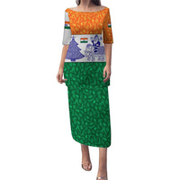 India Christmas Puletasi with Elephant Santa Tree Design and Tricolor Holiday Pattern - Wonder Print Shop