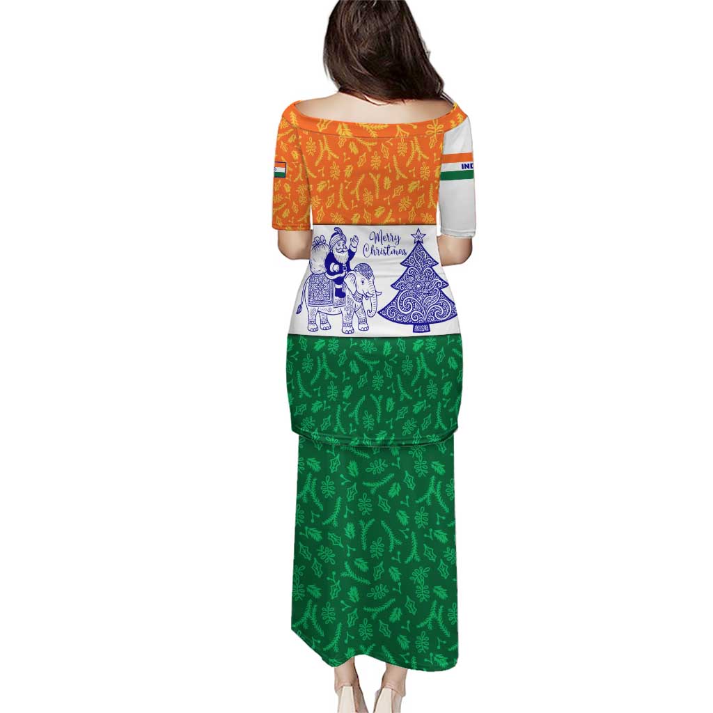 India Christmas Puletasi with Elephant Santa Tree Design and Tricolor Holiday Pattern - Wonder Print Shop