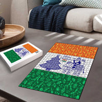 India Christmas Puzzle with Elephant Santa Tree Design and Tricolor Holiday Pattern - Wonder Print Shop