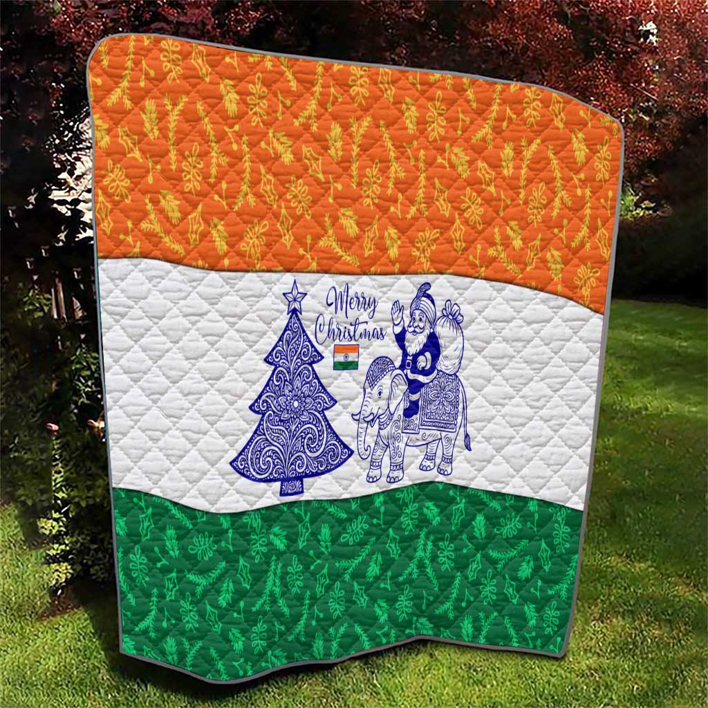 India Christmas Quilt with Elephant Santa Tree Design and Tricolor Holiday Pattern - Wonder Print Shop