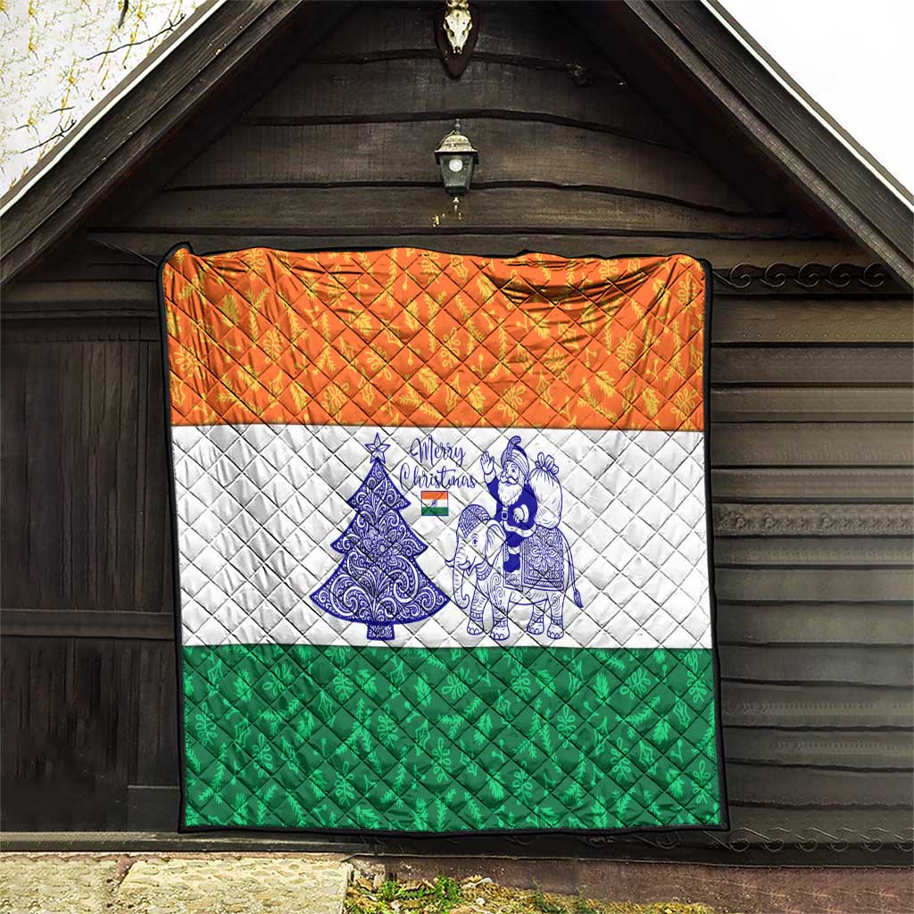 India Christmas Quilt with Elephant Santa Tree Design and Tricolor Holiday Pattern - Wonder Print Shop