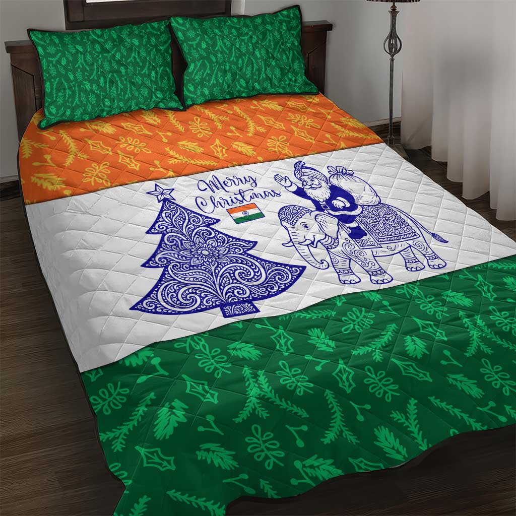 India Christmas Quilt Bed Set with Elephant Santa Tree Design and Tricolor Holiday Pattern - Wonder Print Shop