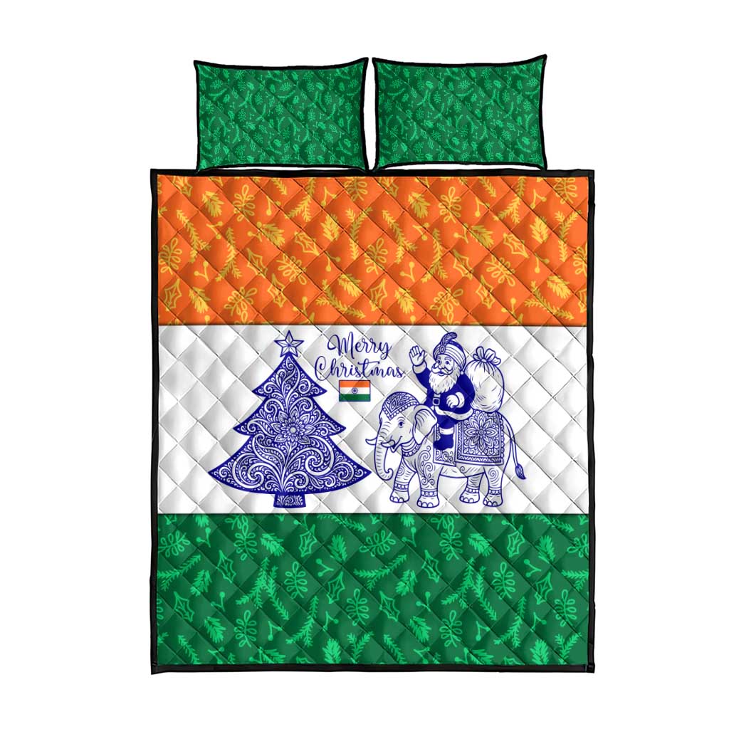 India Christmas Quilt Bed Set with Elephant Santa Tree Design and Tricolor Holiday Pattern - Wonder Print Shop