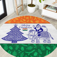 India Christmas Round Carpet with Elephant Santa Tree Design and Tricolor Holiday Pattern - Wonder Print Shop