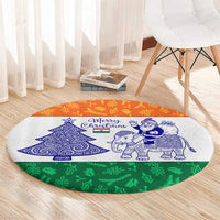 India Christmas Round Carpet with Elephant Santa Tree Design and Tricolor Holiday Pattern - Wonder Print Shop