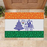 India Christmas Rubber Doormat with Elephant Santa Tree Design and Tricolor Holiday Pattern - Wonder Print Shop