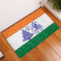 India Christmas Rubber Doormat with Elephant Santa Tree Design and Tricolor Holiday Pattern - Wonder Print Shop