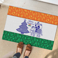 India Christmas Rubber Doormat with Elephant Santa Tree Design and Tricolor Holiday Pattern - Wonder Print Shop