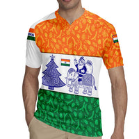 India Christmas Rugby Jersey with Elephant Santa Tree Design and Tricolor Holiday Pattern - Wonder Print Shop