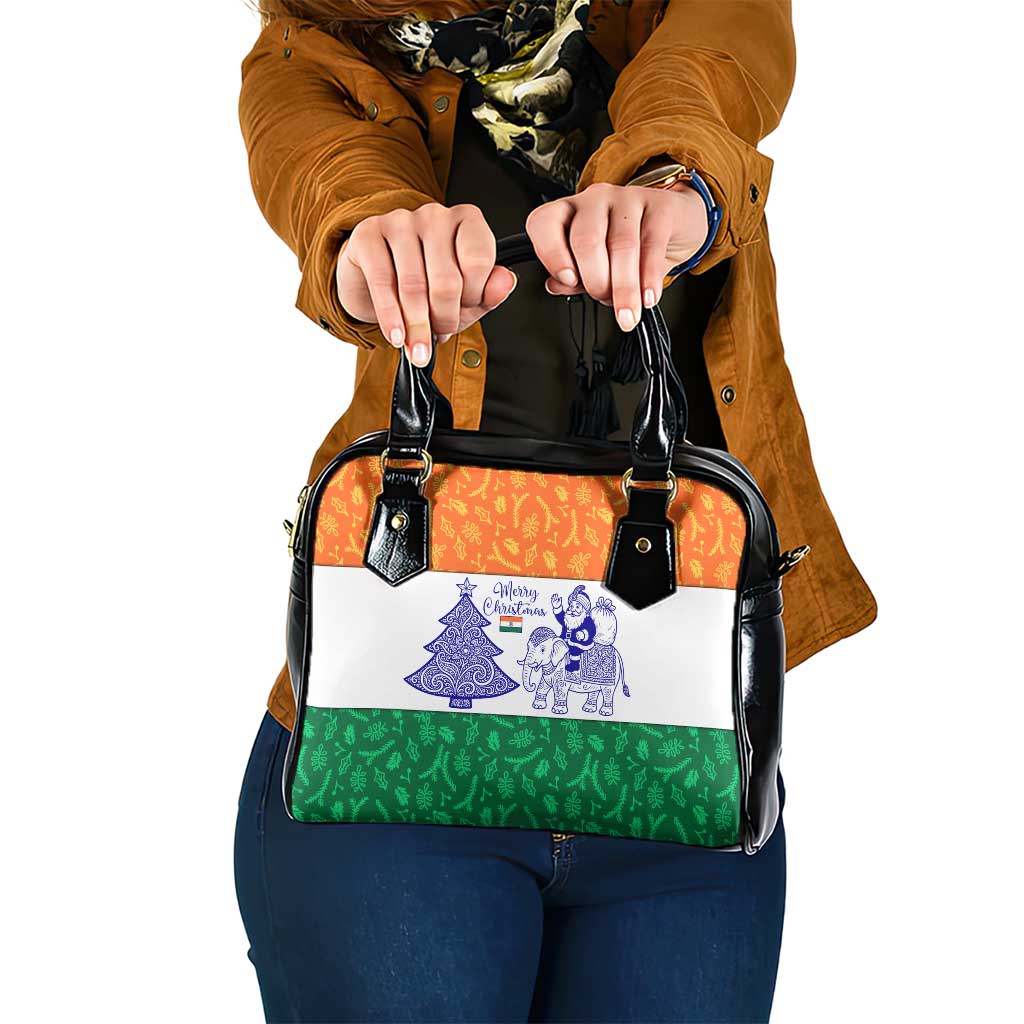 India Christmas Shoulder Handbag with Elephant Santa Tree Design and Tricolor Holiday Pattern - Wonder Print Shop