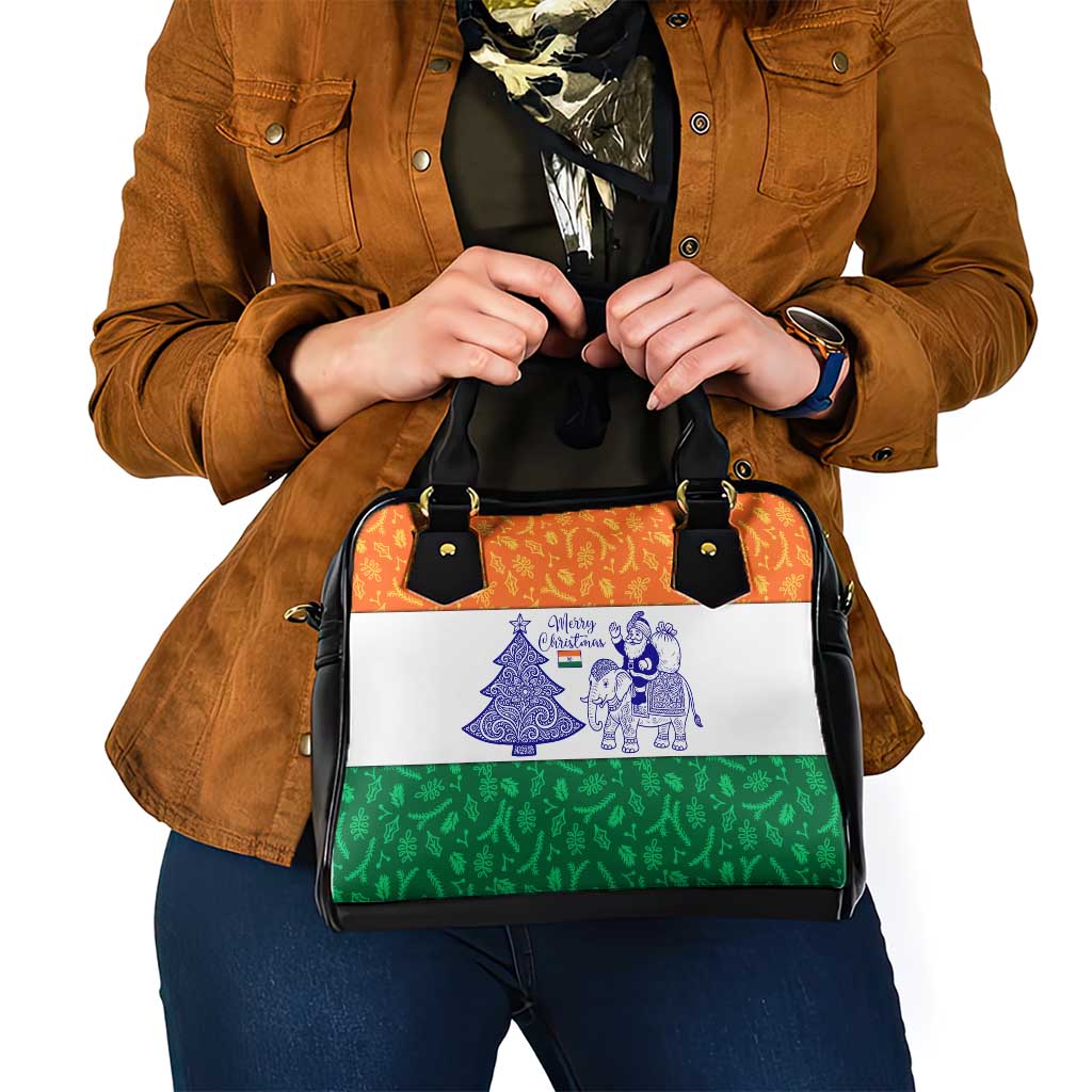 India Christmas Shoulder Handbag with Elephant Santa Tree Design and Tricolor Holiday Pattern - Wonder Print Shop