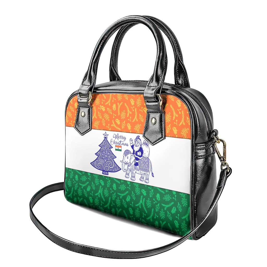 India Christmas Shoulder Handbag with Elephant Santa Tree Design and Tricolor Holiday Pattern - Wonder Print Shop