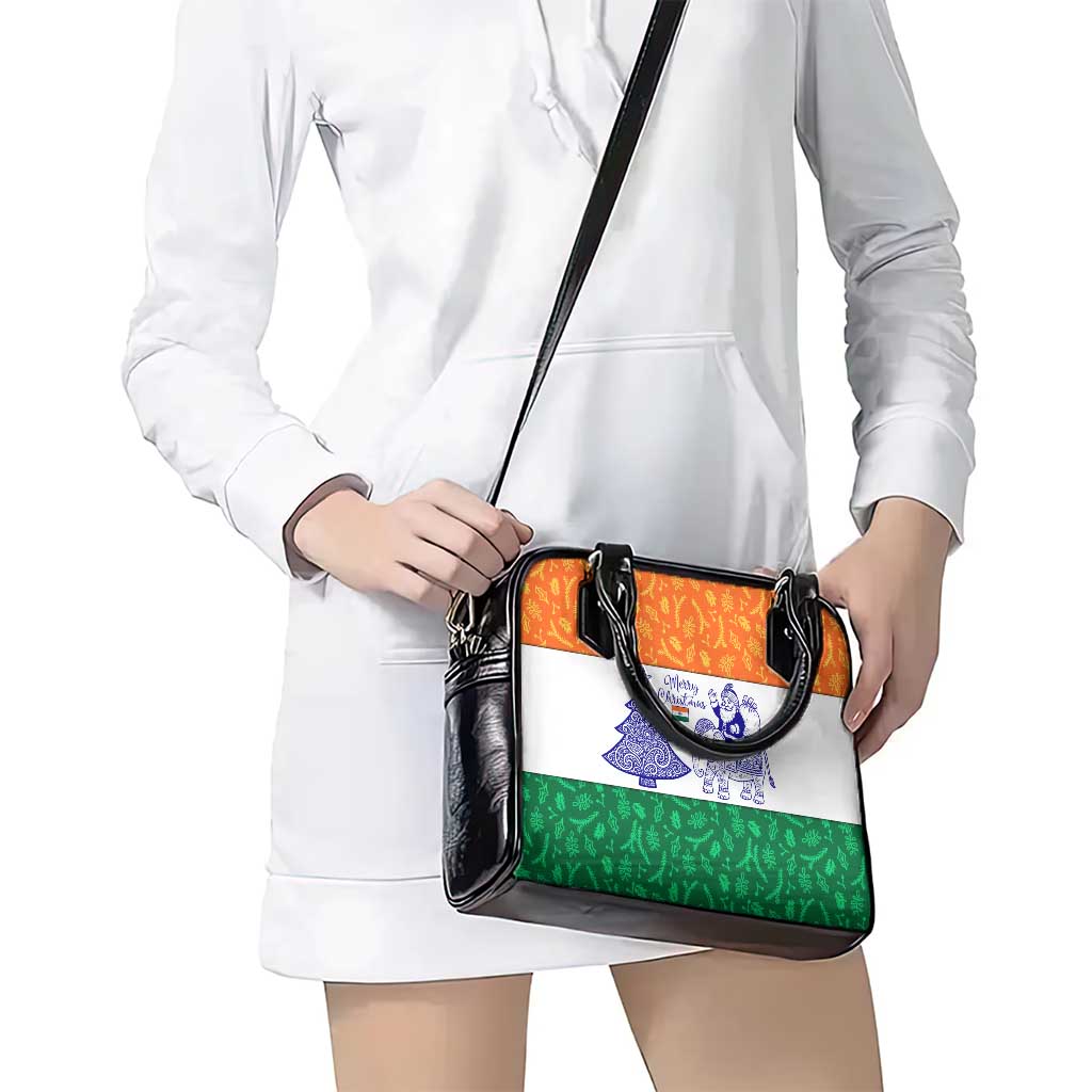 India Christmas Shoulder Handbag with Elephant Santa Tree Design and Tricolor Holiday Pattern - Wonder Print Shop