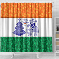 India Christmas Shower Curtain with Elephant Santa Tree Design and Tricolor Holiday Pattern - Wonder Print Shop