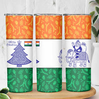 India Christmas Skinny Tumbler with Elephant Santa Tree Design and Tricolor Holiday Pattern - Wonder Print Shop
