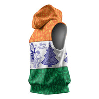 India Christmas Sleeveless Hoodie with Elephant Santa Tree Design and Tricolor Holiday Pattern - Wonder Print Shop