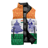 India Christmas Sleeveless Puffer Jacket with Elephant Santa Tree Design and Tricolor Holiday Pattern - Wonder Print Shop